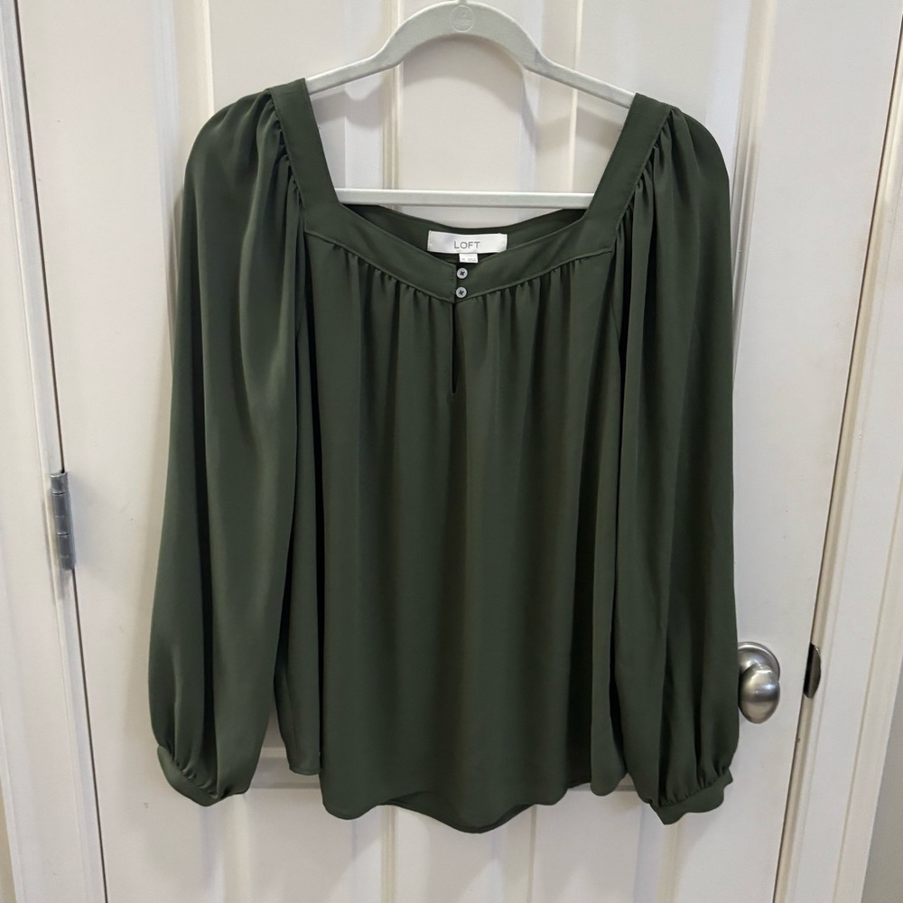 LOFT Women's Olive Green Square Neck Blouse